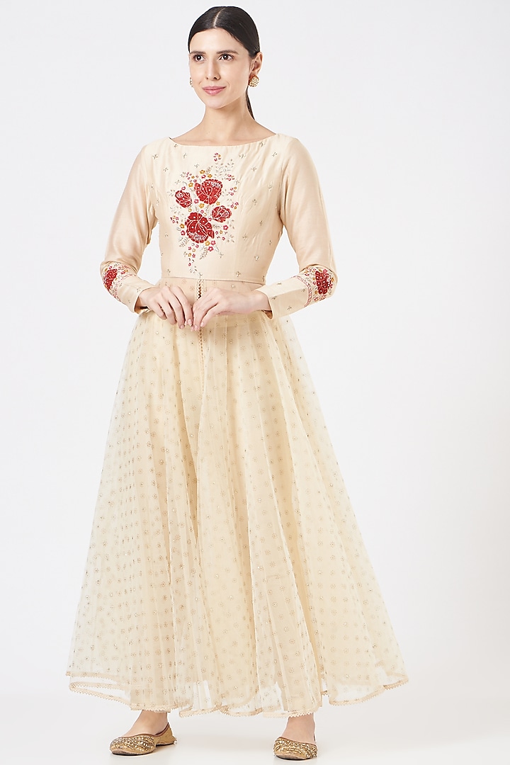 Rose Pink Chanderi Anarkali Set  by Ivory by dipika at Pernia's Pop Up Shop