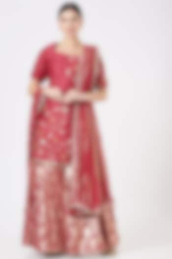 Cherry Red Banarsi Chanderi Sharara Set  by Ivory by dipika at Pernia's Pop Up Shop