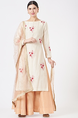 Ivory Banarasi Embroidered Sharara Set  by Ivory by dipika