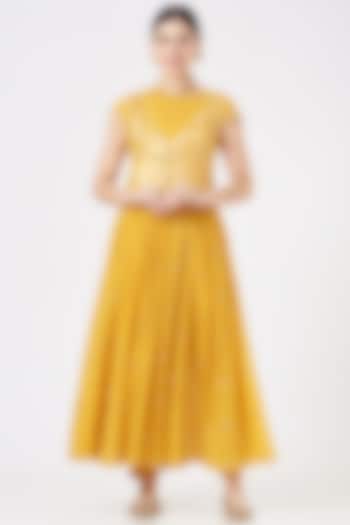 Mustard Cotton Crinkled Party Wear Anarkali Set  by Ivory by dipika at Pernia's Pop Up Shop