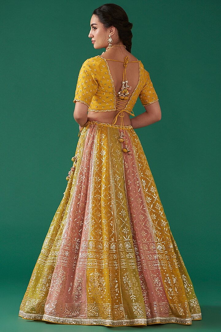 Multi-Colored Viscose Georgette Embroidered Kalidar Wedding Lehenga Set by Ivory by dipika at Pernia's Pop Up Shop