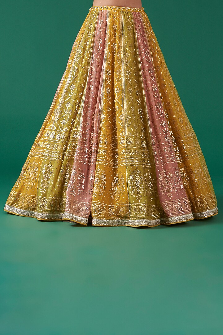 Multi-Colored Viscose Georgette Embroidered Kalidar Wedding Lehenga Set by Ivory by dipika at Pernia's Pop Up Shop