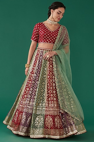 Multi-Colored Viscose Georgette Embroidered Kalidar Lehenga Set by Ivory by dipika