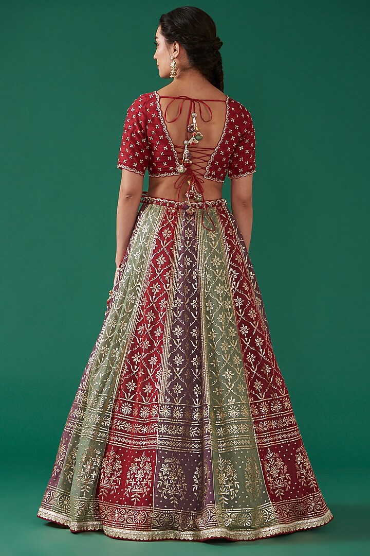 Multi-Colored Viscose Georgette Embroidered Kalidar Wedding Lehenga Set by Ivory by dipika at Pernia's Pop Up Shop