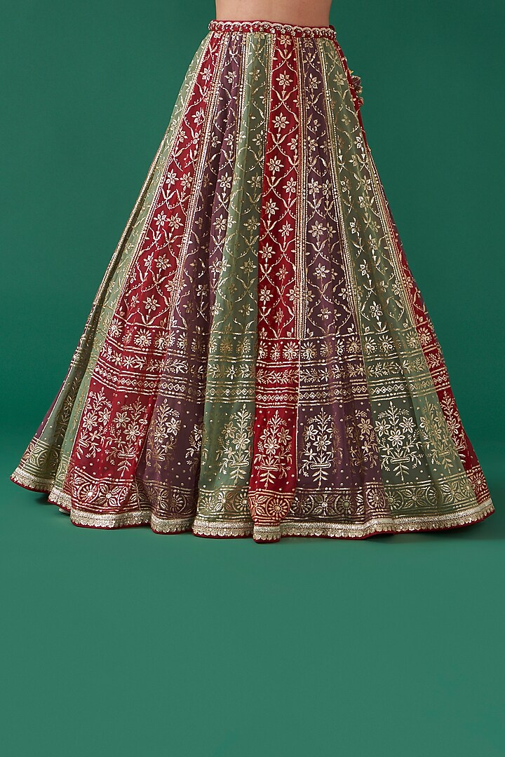 Multi-Colored Viscose Georgette Embroidered Kalidar Wedding Lehenga Set by Ivory by dipika at Pernia's Pop Up Shop