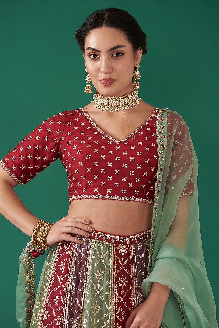 Multi-Colored Viscose Georgette Embroidered Kalidar Wedding Lehenga Set by Ivory by dipika at Pernia's Pop Up Shop