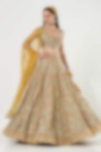 Beige Embroidered Lehenga Set by Ivory by dipika