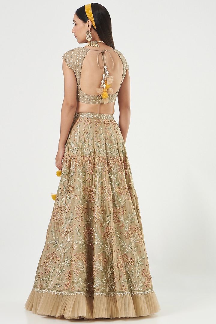 Beige Embroidered Wedding Lehenga Set by Ivory by dipika at Pernia's Pop Up Shop