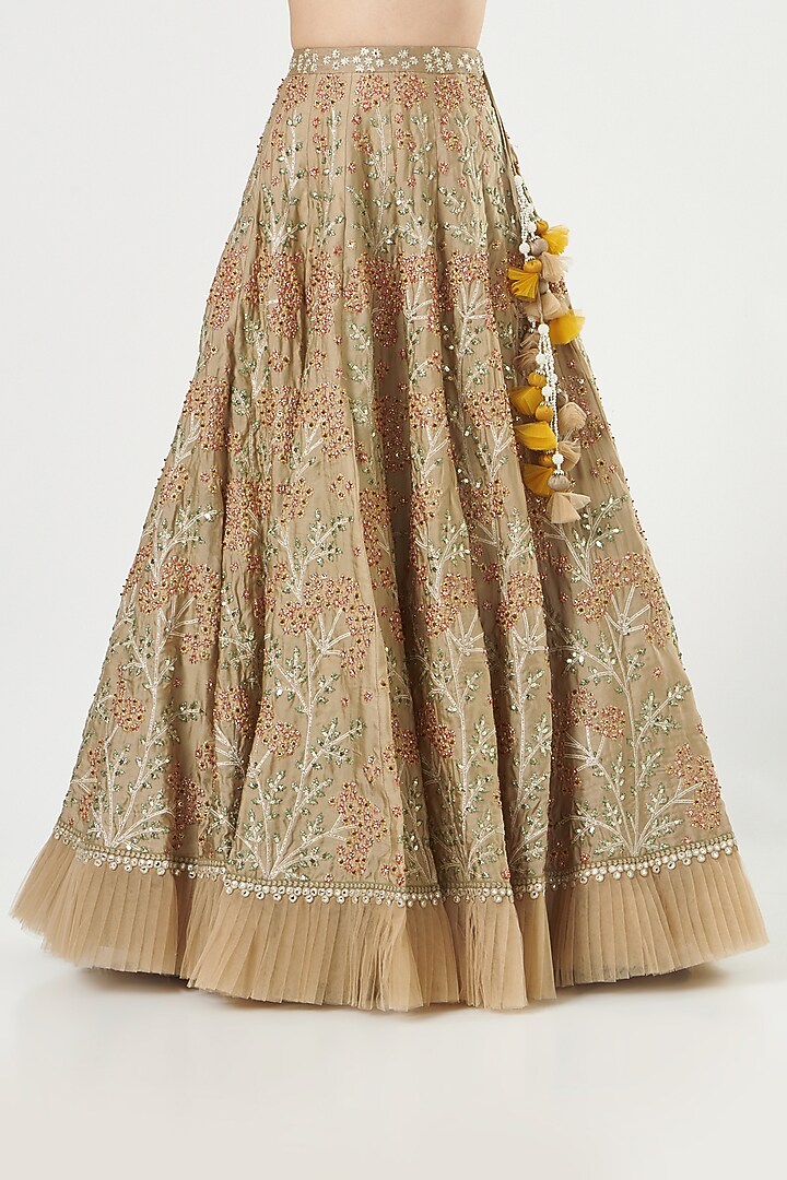 Beige Embroidered Wedding Lehenga Set by Ivory by dipika at Pernia's Pop Up Shop
