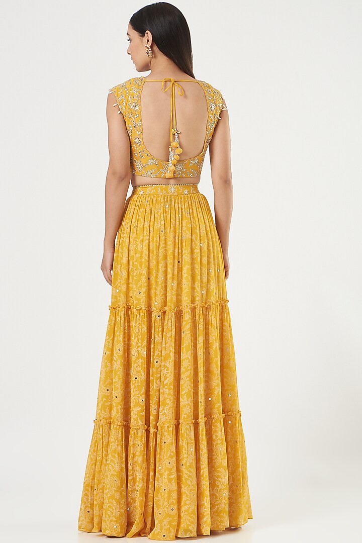 Mustard Printed Wedding Lehenga Set by Ivory by dipika at Pernia's Pop Up Shop