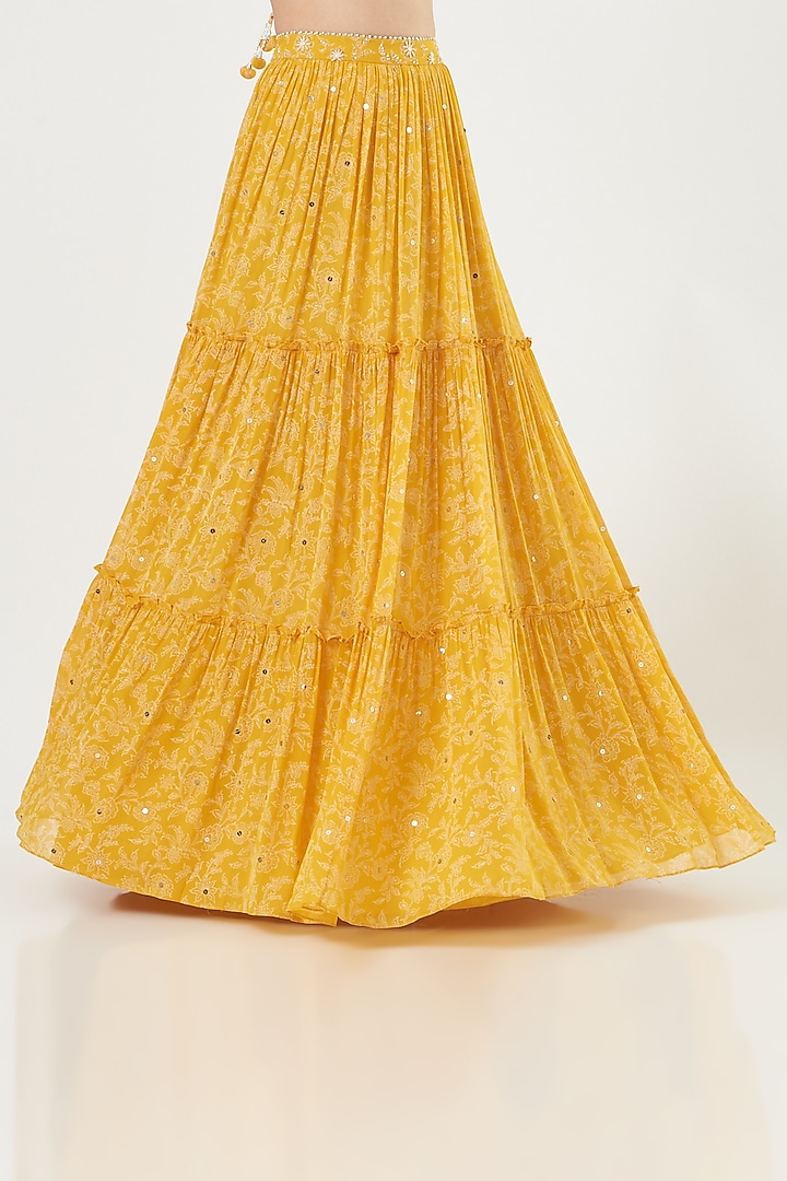 Mustard Printed Wedding Lehenga Set by Ivory by dipika at Pernia's Pop Up Shop