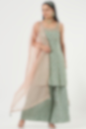 Aqua Printed Wedding Sharara Set by Ivory by dipika at Pernia's Pop Up Shop