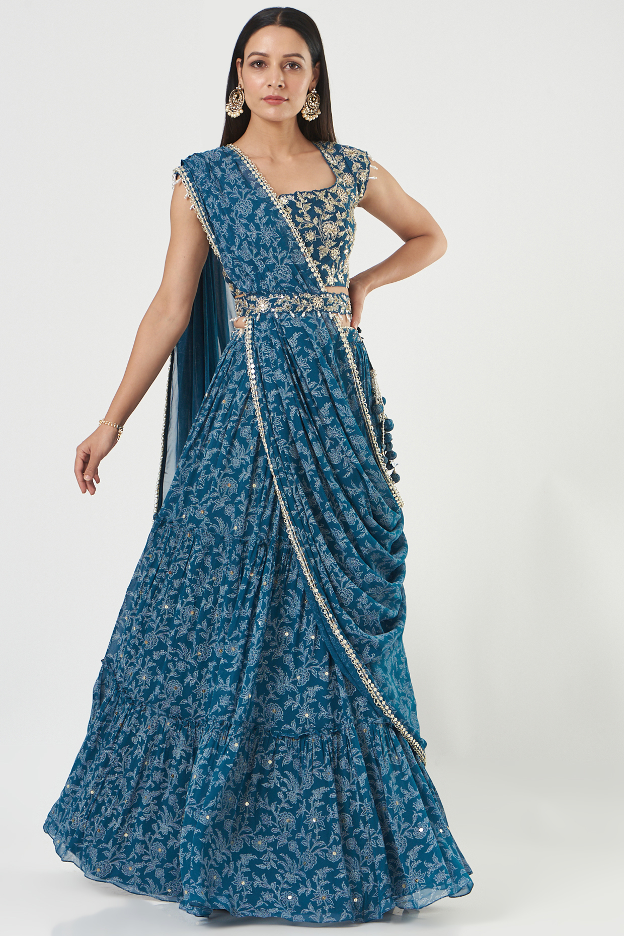 Indigo Printed Wedding Lehenga Set by Ivory by dipika at Pernia's Pop Up Shop