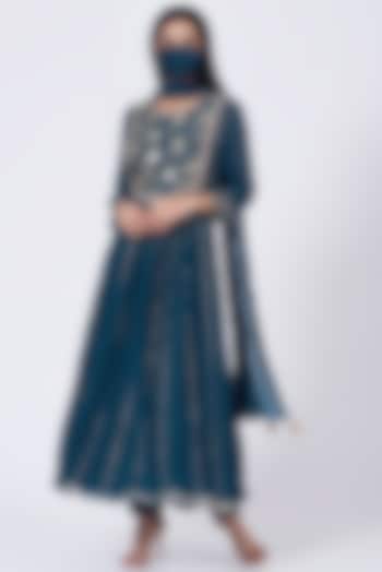 Indigo Sequins Embroidered Anarkali Set by Ivory by dipika