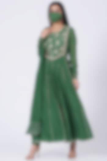 Fern Green Sequins Embroidered Anarkali Set by Ivory by dipika