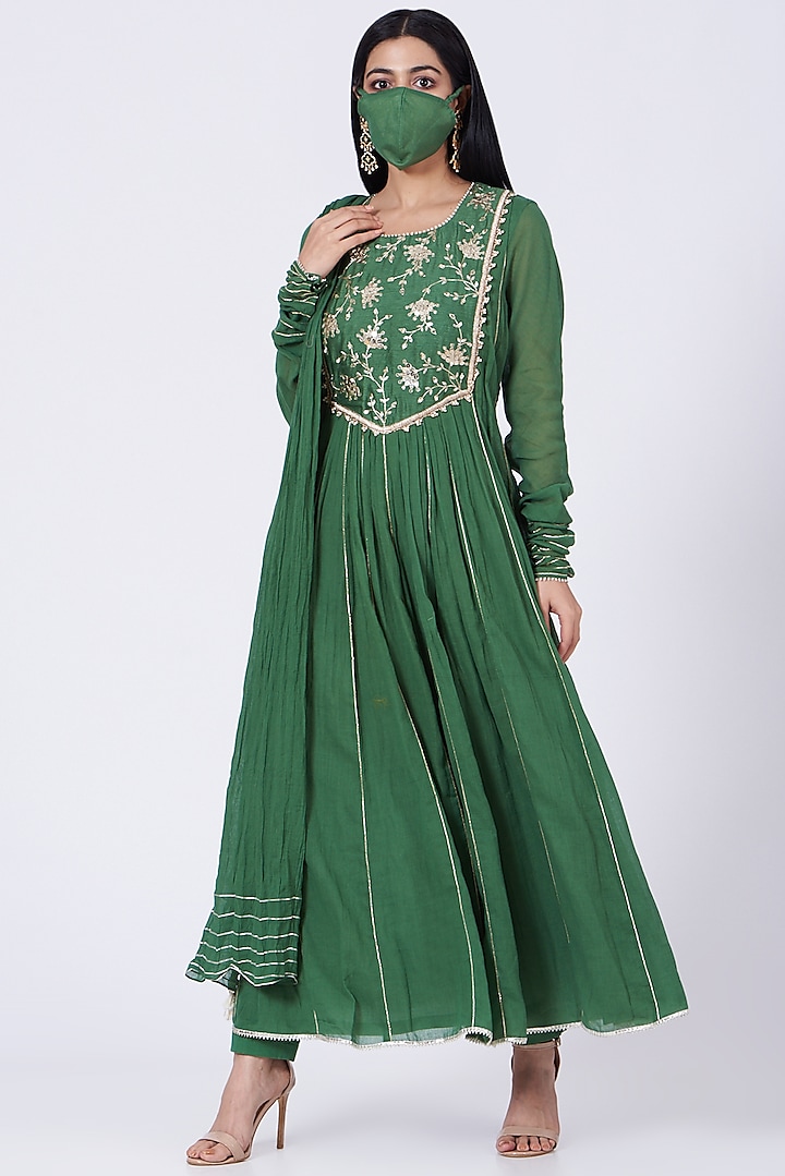 Fern Green Sequins Embroidered Anarkali Set by Ivory by dipika