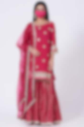 Hot Pink Georgette Sequins Embroidered Gharara Set by Ivory by dipika at Pernia's Pop Up Shop