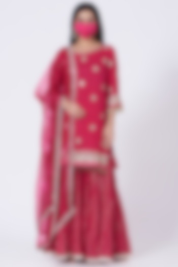 Hot Pink Georgette Sequins Embroidered Gharara Set by Ivory by dipika