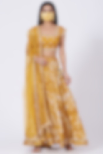 Mustard Marble Tie-Dyed Lehenga Set by Ivory by dipika