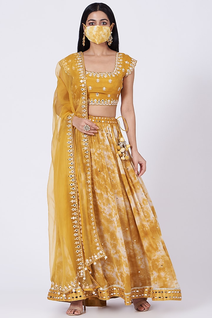 Mustard Marble Tie-Dyed Lehenga Set by Ivory by dipika