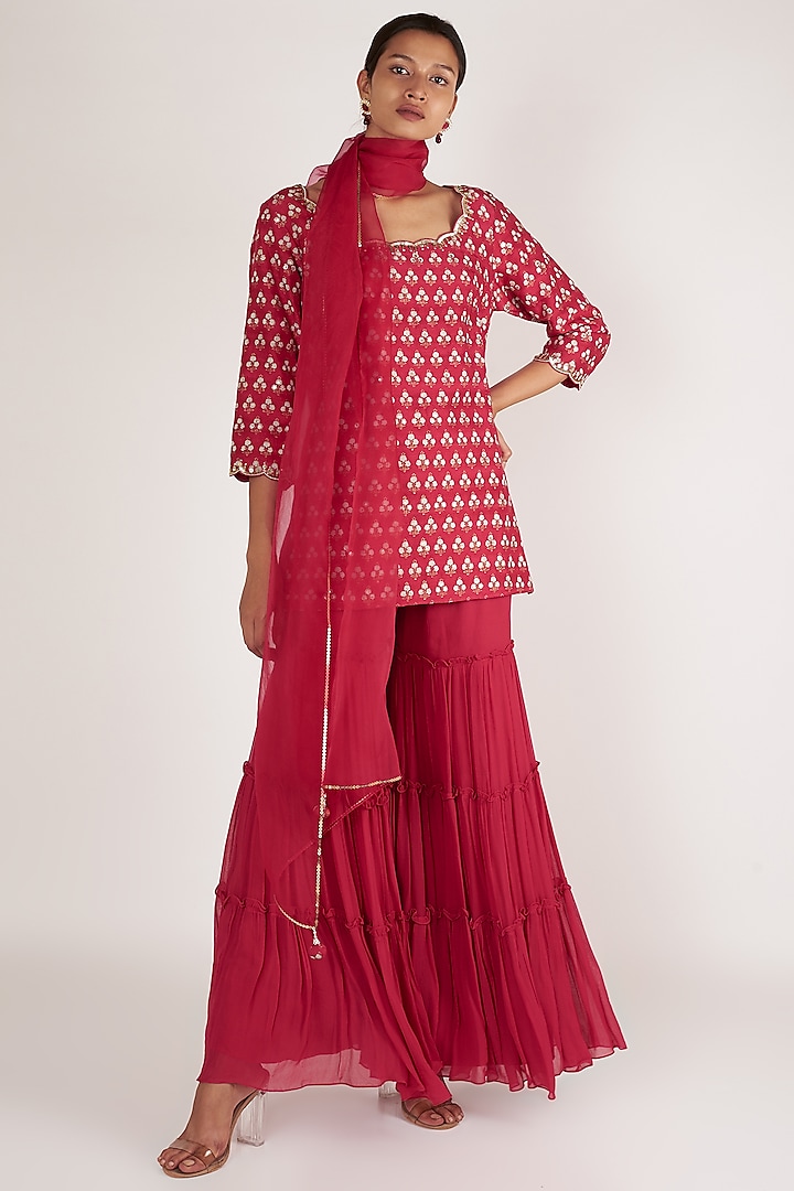 Cherry Embroidered Sharara Set by Ivory by dipika