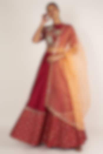 Cherry Embroidered Lehenga Set by Ivory by dipika