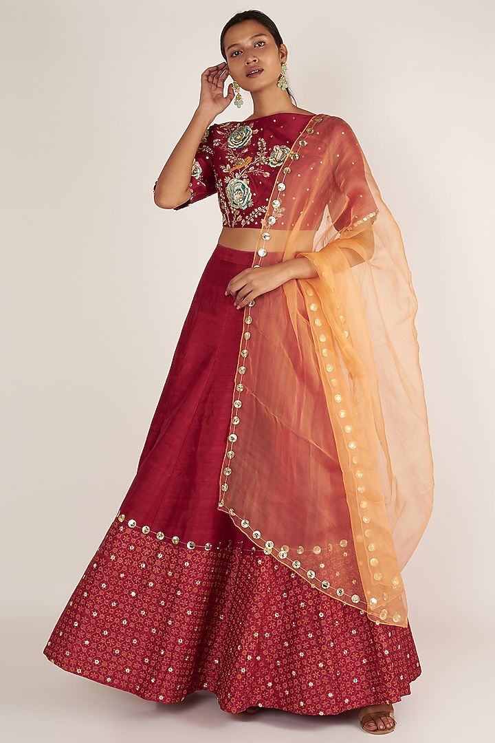Cherry Embroidered Wedding Lehenga Set by Ivory by dipika at Pernia's Pop Up Shop