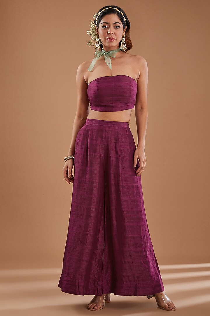 Purple Organza Floral Printed & Embroidered One-Shoulder Kaftan Set by Ivory by dipika at Pernia's Pop Up Shop