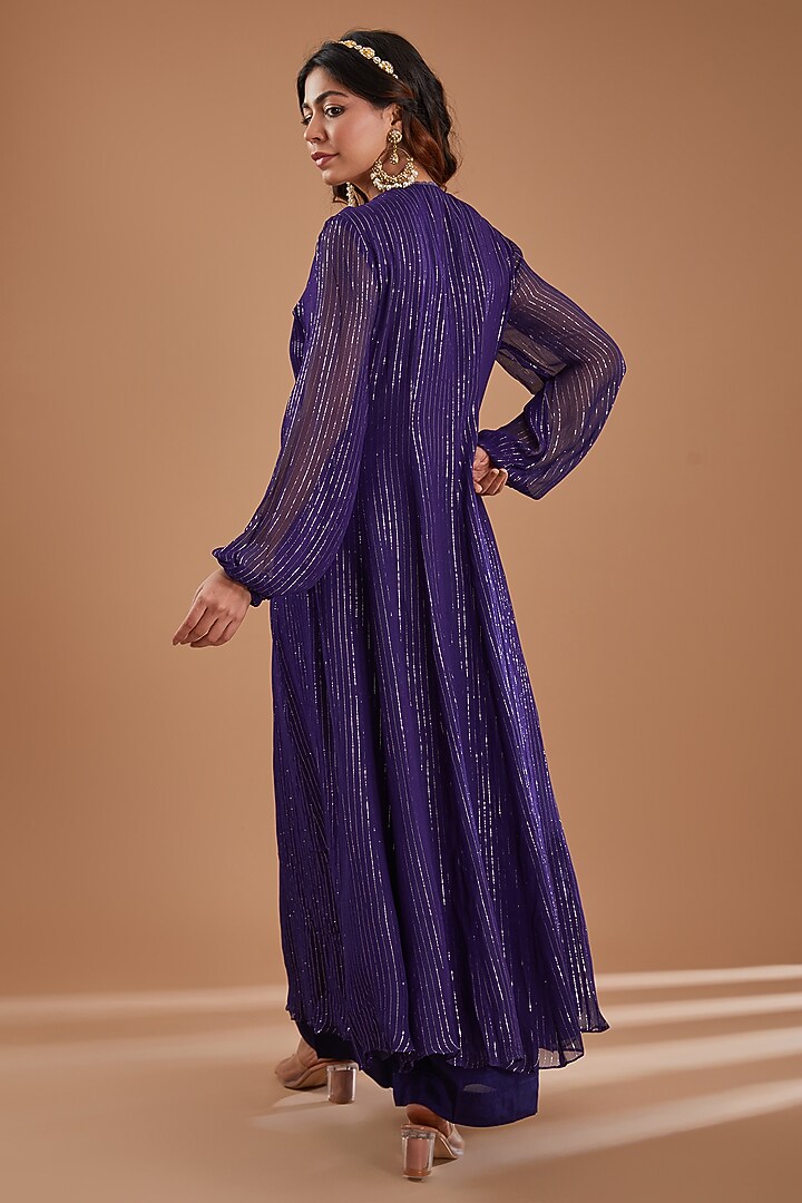 Ink Blue Georgette Sequins Embroidered Kurta Set by Ivory by dipika at Pernia's Pop Up Shop