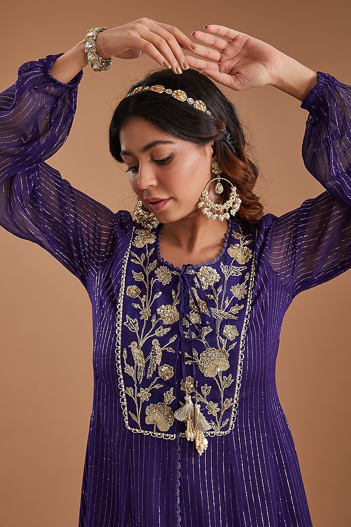 Ink Blue Georgette Sequins Embroidered Kurta Set by Ivory by dipika at Pernia's Pop Up Shop
