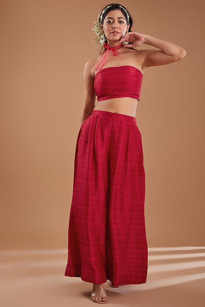 Cherry Red Organza Floral Printed One-Shoulder Kaftan Set by Ivory by dipika at Pernia's Pop Up Shop