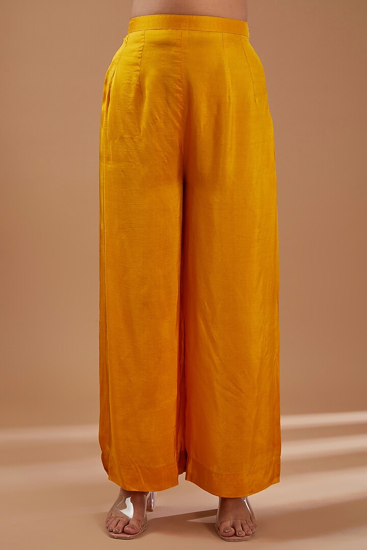 Mustard Georgette Sequins Embroidered Kurta Set by Ivory by dipika at Pernia's Pop Up Shop