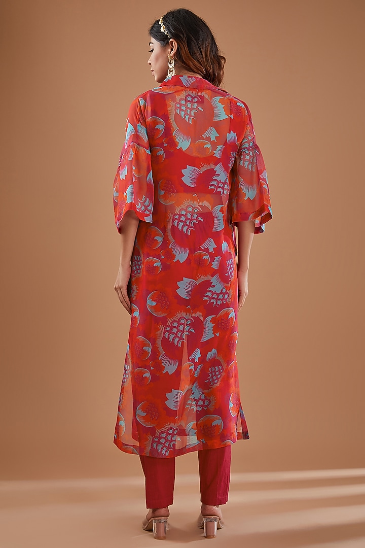 Hot Pink Viscose Organza Floral Printed Co-Ord Set by Ivory by dipika at Pernia's Pop Up Shop