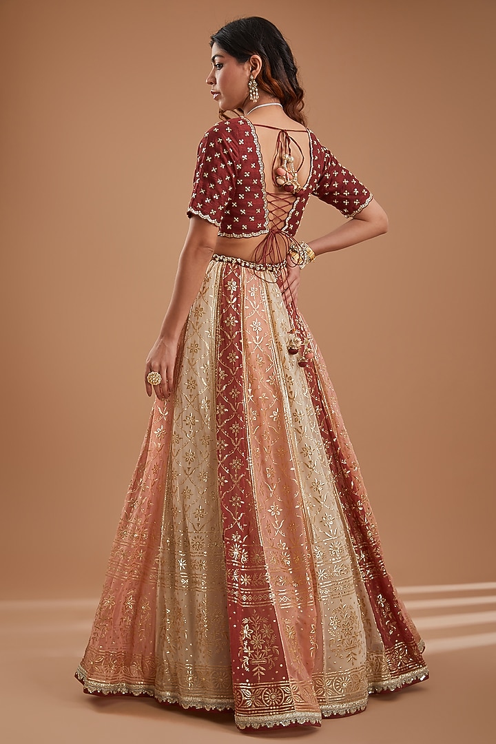 Multi-Colored Viscose Georgette Gota Embroidered Kalidar Wedding Lehenga Set by Ivory by dipika at Pernia's Pop Up Shop
