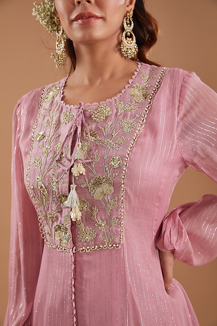 Lilac Georgette Sequins Embroidered Kurta Set by Ivory by dipika at Pernia's Pop Up Shop
