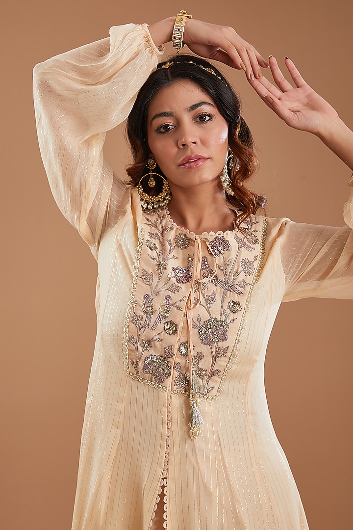 Ecru Georgette Sequins Embroidered Kurta Set by Ivory by dipika at Pernia's Pop Up Shop