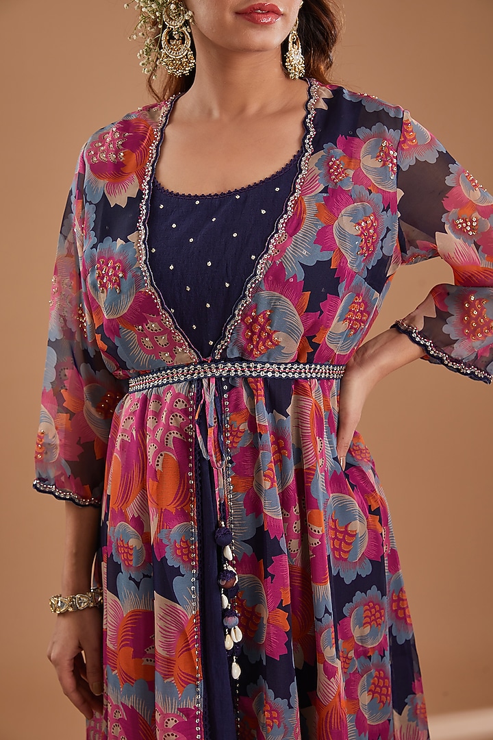 Indigo Khadi Cotton Jacket Party Wear Anarkali Set by Ivory by dipika at Pernia's Pop Up Shop