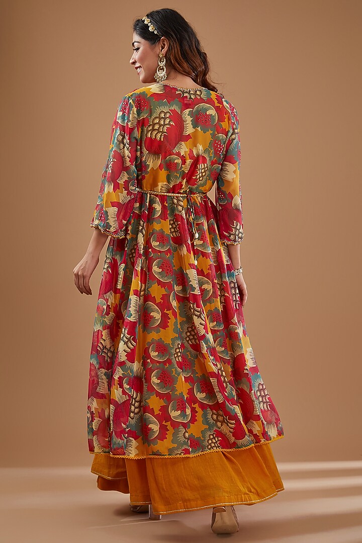Mustard Khadi Cotton Jacket Party Wear Anarkali Set by Ivory by dipika at Pernia's Pop Up Shop
