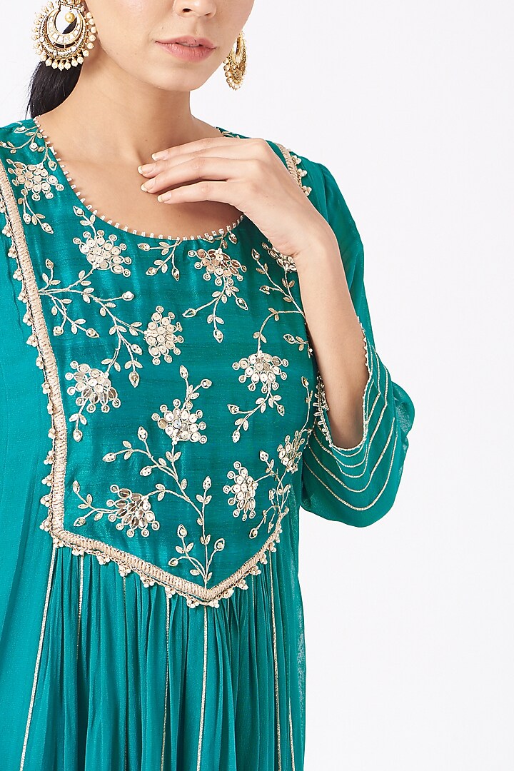 Turquoise Embroidered Party Wear Anarkali Set by Ivory by dipika at Pernia's Pop Up Shop