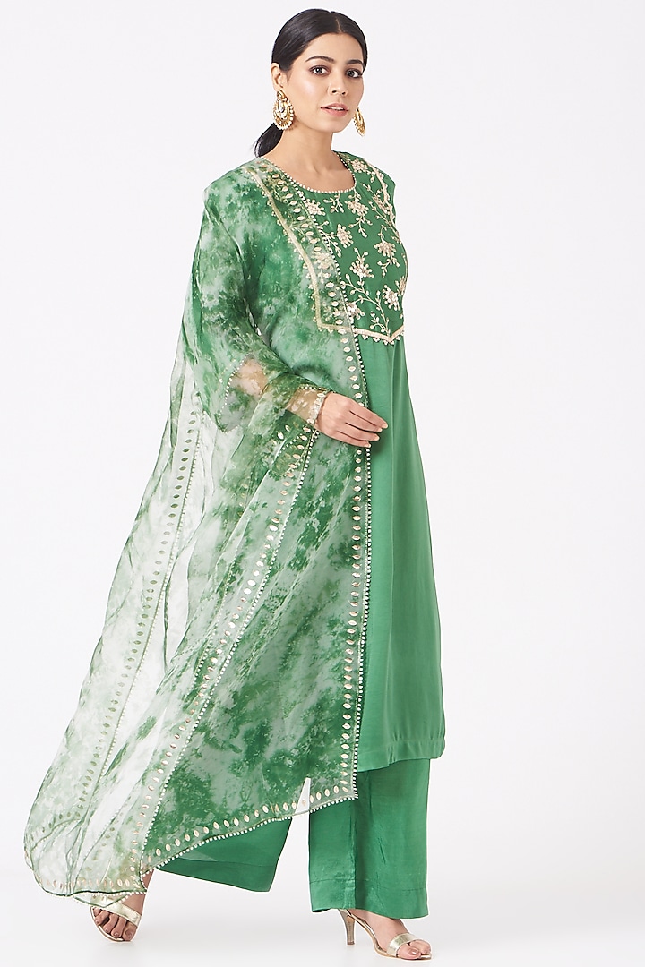 Fern Green Embroidered Kurta Set by Ivory by dipika