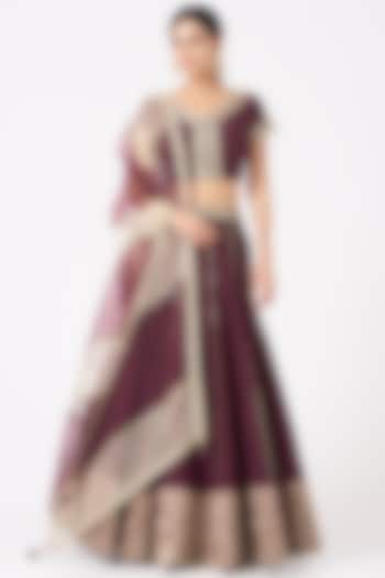 Plum Sequins Embroidered Lehenga Set by Ivory by dipika