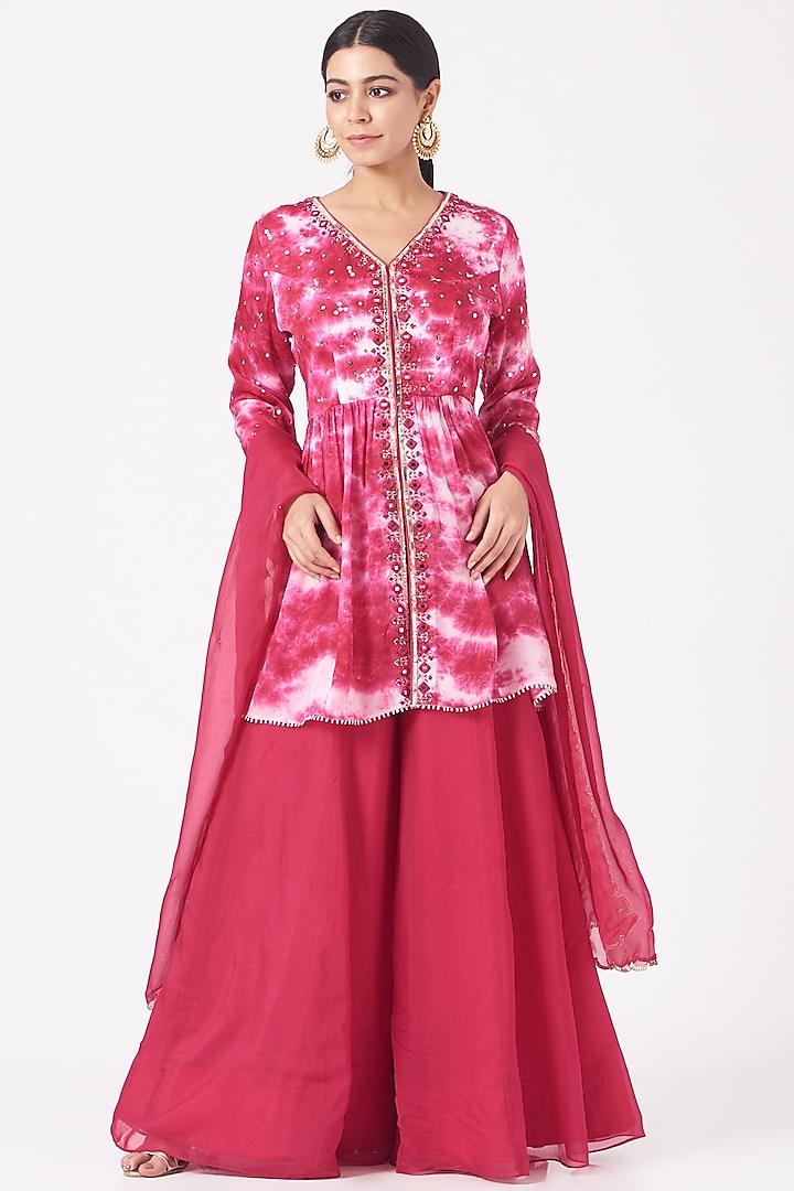 Hot Pink Viscose Organza Sharara Set by Ivory by dipika at Pernia's Pop Up Shop