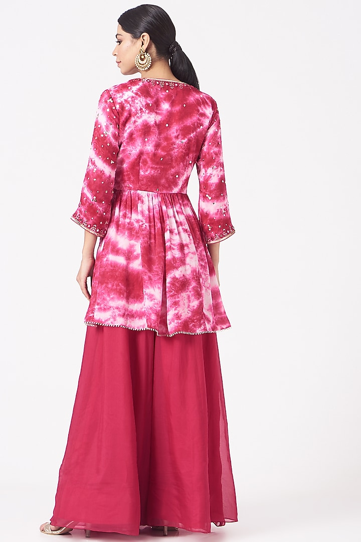 Hot Pink Viscose Organza Wedding Sharara Set by Ivory by dipika at Pernia's Pop Up Shop