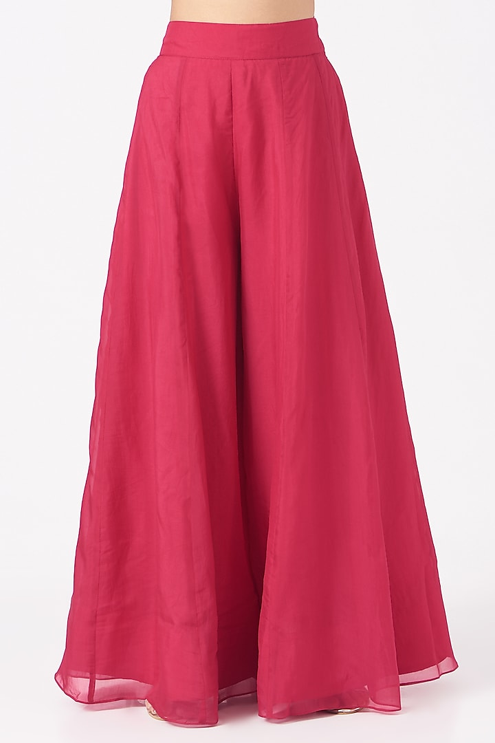 Hot Pink Viscose Organza Wedding Sharara Set by Ivory by dipika at Pernia's Pop Up Shop
