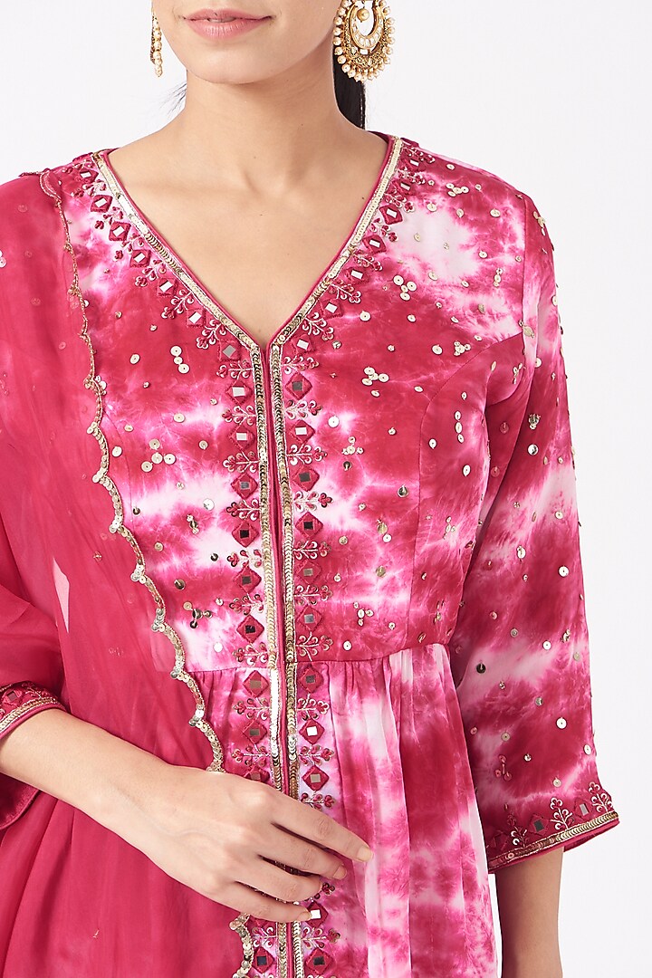 Hot Pink Viscose Organza Wedding Sharara Set by Ivory by dipika at Pernia's Pop Up Shop