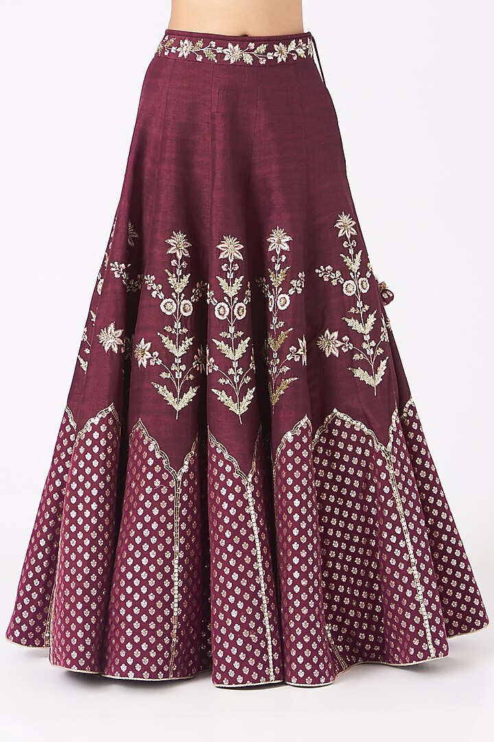 Plum Embroidered Kalidar Wedding Lehenga Set by Ivory by dipika at Pernia's Pop Up Shop