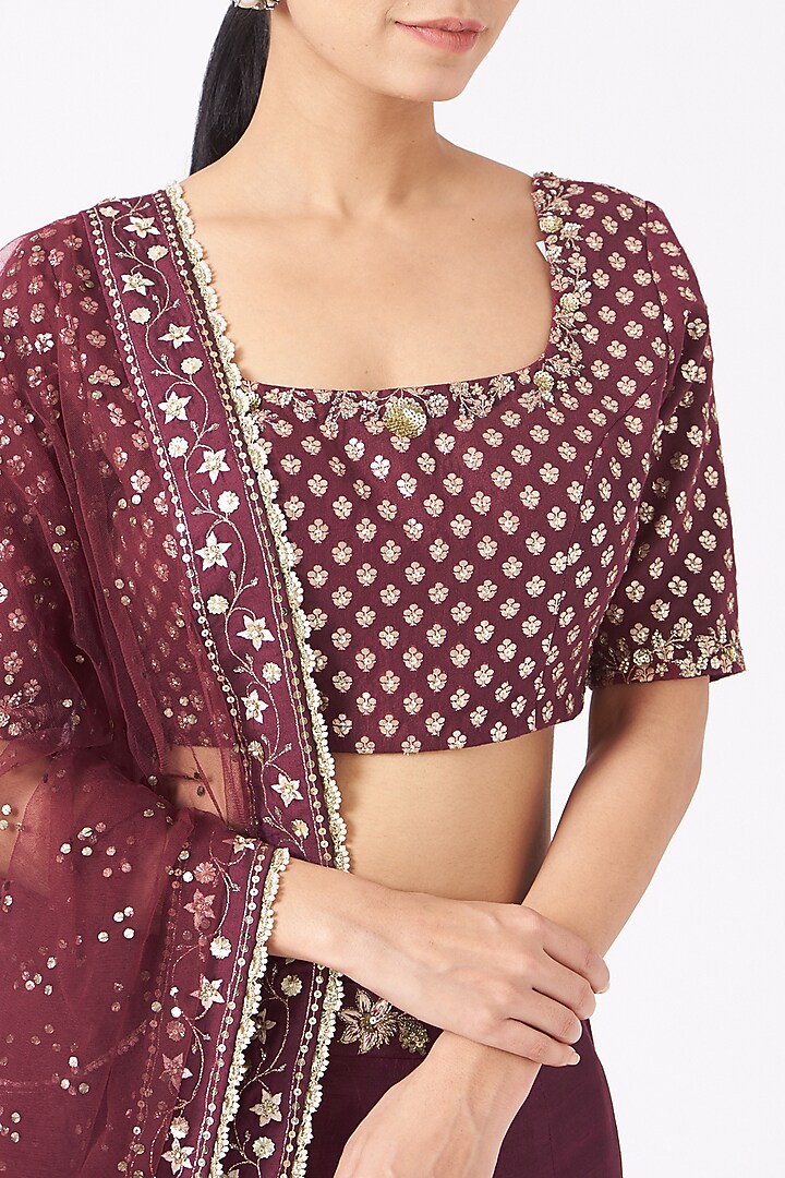 Plum Embroidered Kalidar Wedding Lehenga Set by Ivory by dipika at Pernia's Pop Up Shop