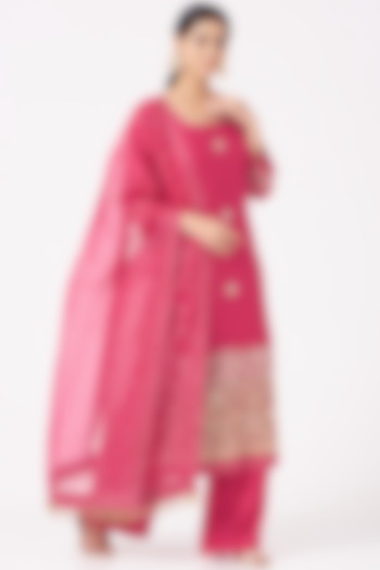Hot Pink Sequins Embroidered Kurta Set by Ivory by dipika