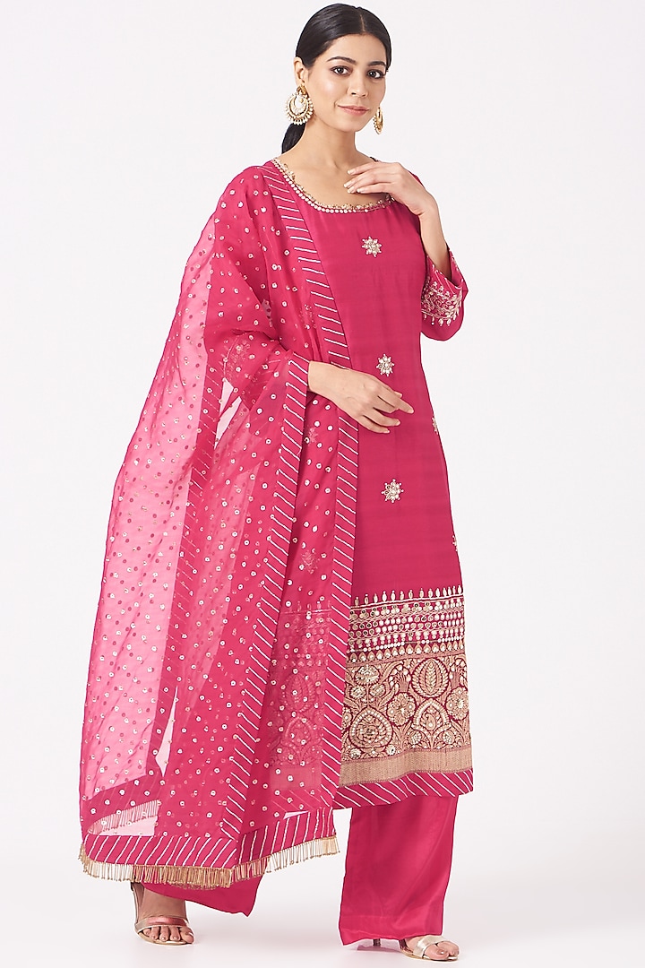 Hot Pink Sequins Embroidered Kurta Set by Ivory by dipika