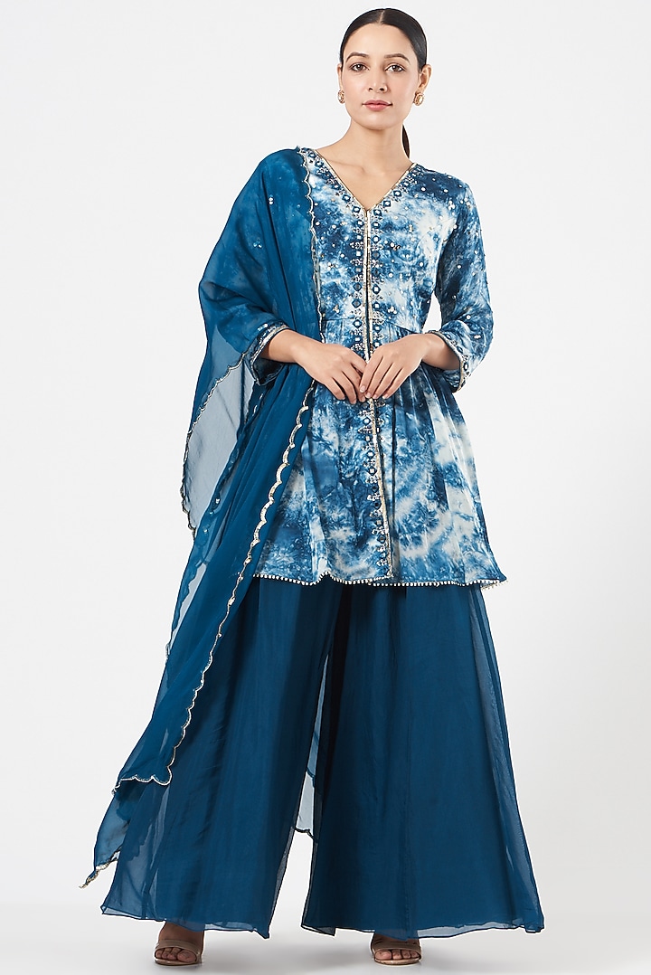 Indigo Viscose Organza Flared Wedding Sharara Set by Ivory by dipika at Pernia's Pop Up Shop